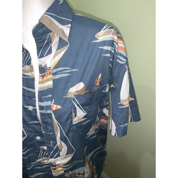 J. Crew Mens Sailboat Lighthouse Blue Shirt size Large - Picture 3 of 5